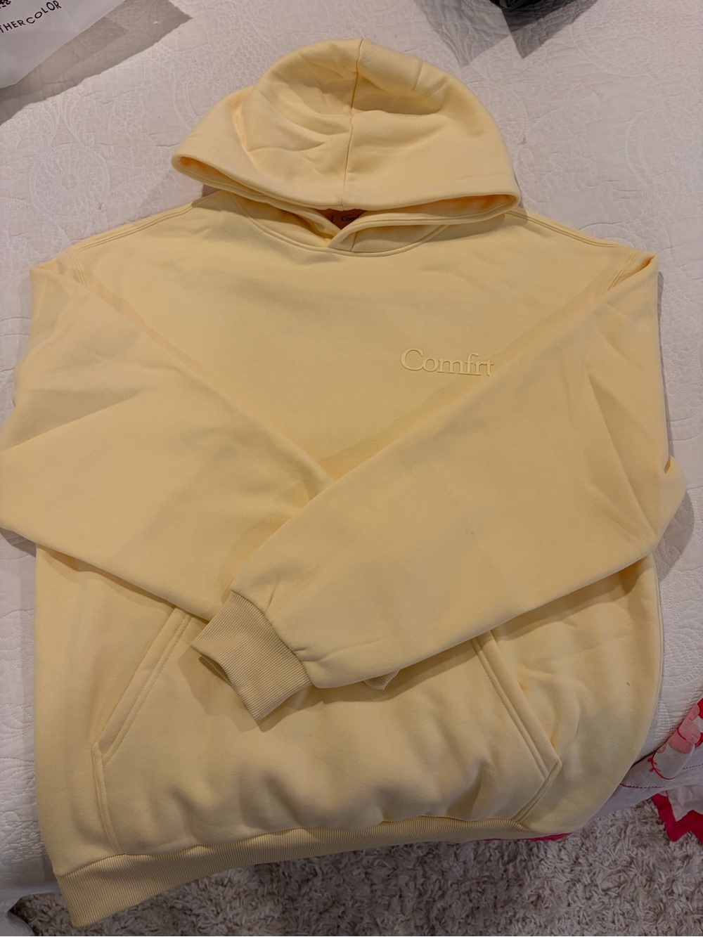 Comfort Embroidered Hoodie in Pale Yellow